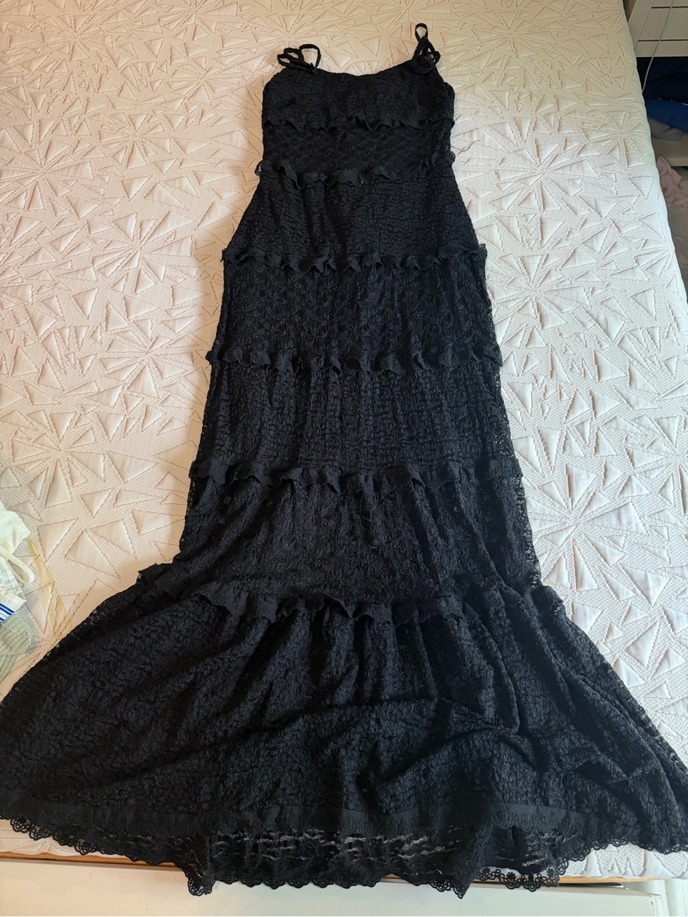 Black Textured Ruffle Midi Dress